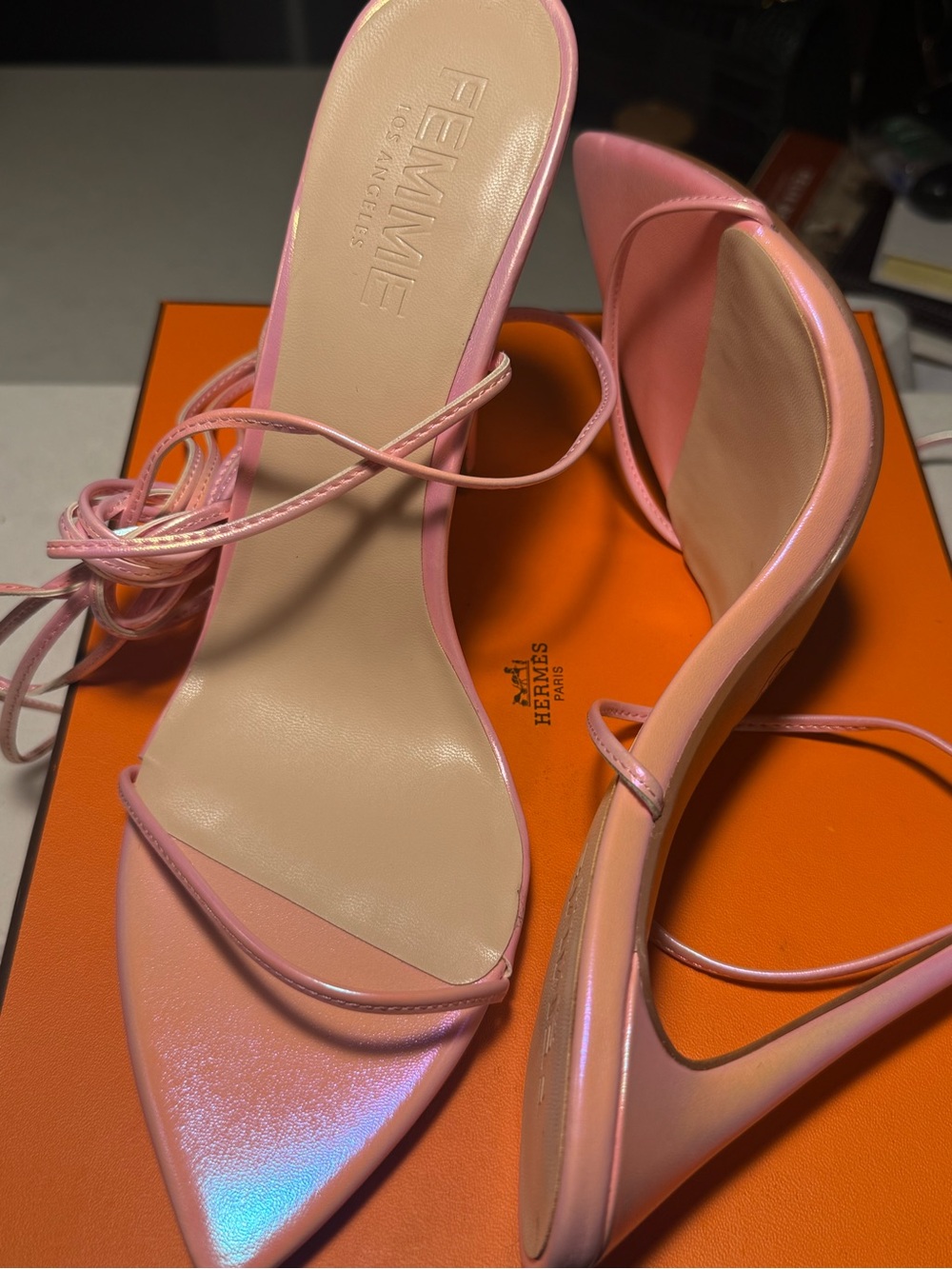 Femme LA Pink Pointed Lace-Up Stiletto Heels